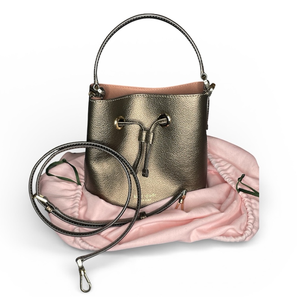Kate Spade Eva small metallic gold bucket crossbody bag - Picture 6 of 11